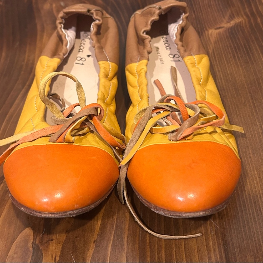 Ferca 81 Thi Tone Made in Italy Leather Ballet Flats Orange Yellow & Tan Size 39 - Picture 3 of 8